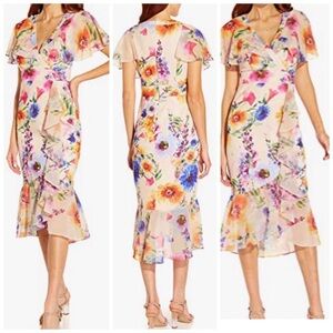 Adrianna Papell Floral Ruffle Faux Wrap Dress Size 4